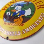 Vintage Winchester Porcelain Sign – Disney Duck Shot Gun Firearms Gas Pump Sign - Image 14