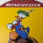 Vintage Winchester Porcelain Sign – Disney Duck Shot Gun Shells Gas Pump Sign - Image 3