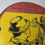 Vintage Winchester Sign – Reindeer Rifles & Shotguns Gas Pump Porcelain Sign - Image 5