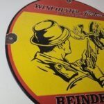 Vintage Winchester Sign – Reindeer Rifles & Shotguns Gas Pump Porcelain Sign - Image 6