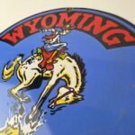 Vintage Wyoming Sign – Buckin Bronco Rodeo Capital Gas Pump Porcelain Sign - Image 12