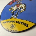 Vintage Wyoming Sign – Buckin Bronco Rodeo Capital Gas Pump Porcelain Sign - Image 14