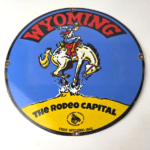 Vintage Wyoming Sign – Buckin Bronco Rodeo Capital Gas Pump Porcelain Sign - Image 15