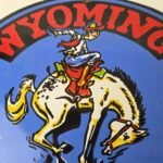 Vintage Wyoming Sign – Buckin Bronco Rodeo Capital Gas Pump Porcelain Sign - Image 3