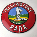 Vintage Yellowstone National Park Sign – Old Faithful Gas Pump Porcelain Ad Sign - Image 15