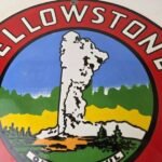 Vintage Yellowstone National Park Sign – Old Faithful Gas Pump Porcelain Ad Sign - Image 3