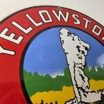 Vintage Yellowstone National Park Sign – Old Faithful Gas Pump Porcelain Ad Sign - Image 5