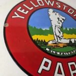 Vintage Yellowstone National Park Sign – Old Faithful Gas Pump Porcelain Ad Sign - Image 6