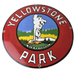 Vintage Yellowstone National Park Sign – Old Faithful Gas Pump Porcelain Ad Sign - Image 2