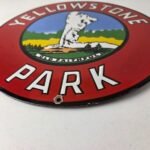Vintage Yellowstone National Park Sign – Old Faithful Gas Pump Porcelain Ad Sign - Image 10